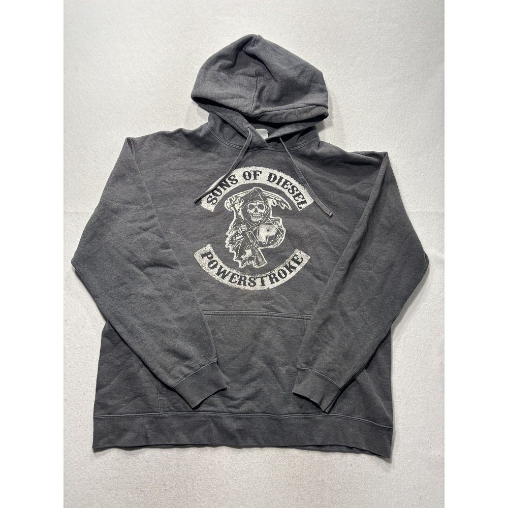 Port & Company Hoodie Mens 2XL Gray Sons Of Diesel Powerstroke Skull Graphic